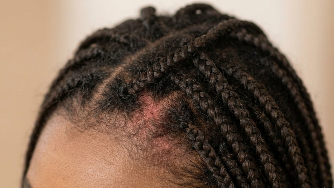 A modern hair salon with a stylist working on textured hair